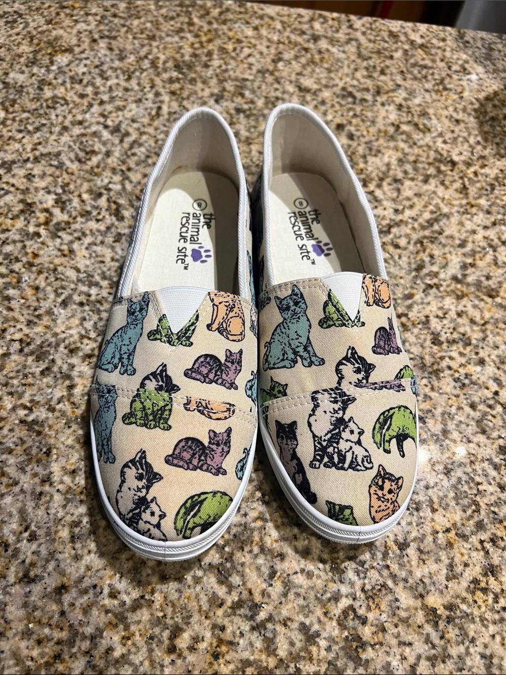 The Animal Rescue Site Beige Slip-On Sneakers with Colorful Cat Print